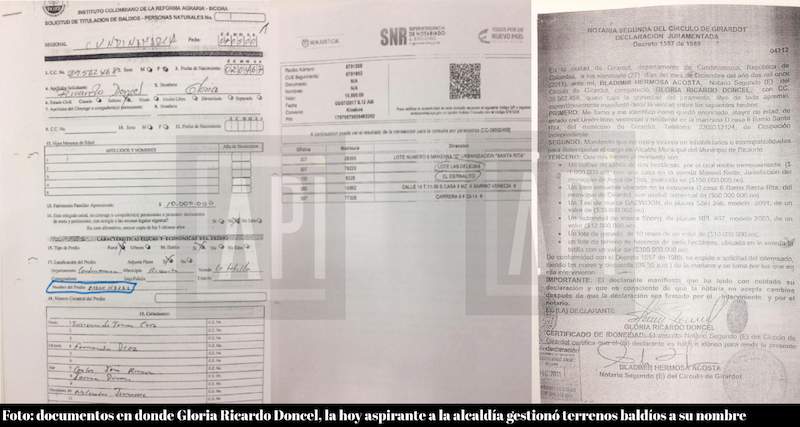 Lotes baldíos adjudicados a Gloria Ricardo Doncel