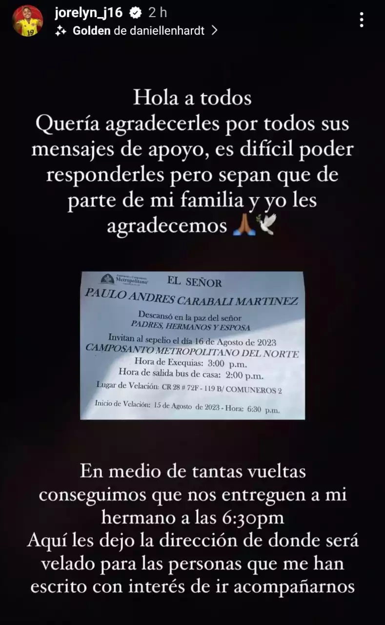 MENSAJE DE JORELYN CARABALÍ