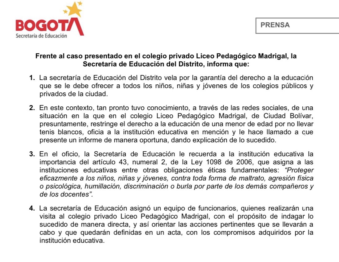 Fascímil de secretaria de educación que investigará el caso