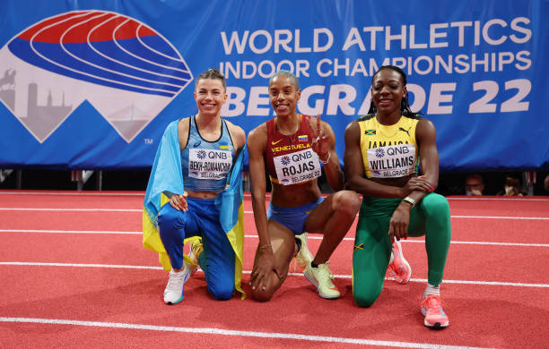 Podio de la final de triple salto del Mundial de atletismo en pista cubierta de Belgrado/Getty Images 